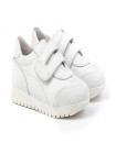 Made in Spain EU23-EU35 School Sports shoes reinforced PVC Toe Napa Leather Single Strap velcro sneakers Non Slip Rubber White 